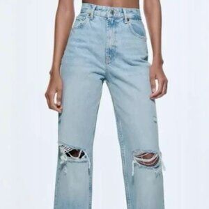 ZARA Women's Wide-Leg Distressed Jeans